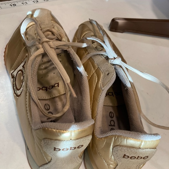 Bebe Sport Womens 9.5 Sneakers Gold Leather W/ suede Details & Rhinestones on B - Picture 11 of 16